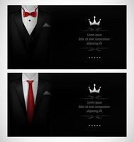 ensemble de modèles de cartes de visite de smoking noir avec costumes pour hommes et cravate rouge