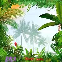 paysage tropical avec palmiers et feuilles vecteur