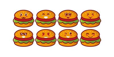 mignon souriant drôle burger set collection.vector dessin animé plat visage personnage mascotte illustration .isolé sur fond blanc vecteur