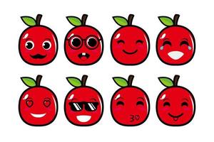 collection de jeu de pommes drôles souriantes mignonnes illustration de mascotte de personnage de dessin animé plat vecteur .isolé sur fond blanc