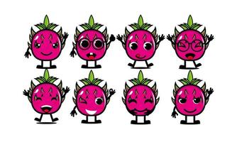 mignon souriant drôle dragon fruit set collection.vector dessin animé plat visage personnage mascotte illustration .isolé sur fond blanc vecteur