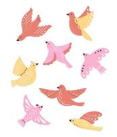 ensemble d'oiseaux de couleur vive de vecteur. illustration de pigeons dans différentes poses à plat. symbole de paix et de liberté vecteur