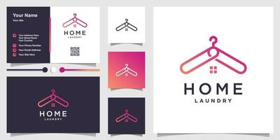 modèle de logo de maison avec concept de crochet à vêtements et conception de carte de visite vecteur premium