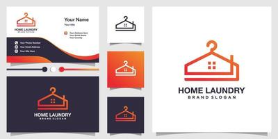 logo de la maison pour le linge avec style d'art en ligne et modèle de conception de carte de visite vecteur premium