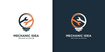 modèle de logo de mécanicien avec vecteur premium de concept d'idée d'ampoule