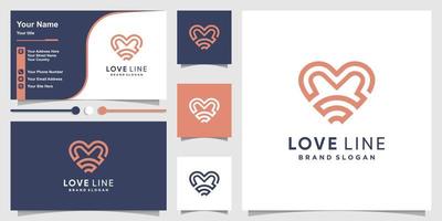 logo coeur avec concept de rayures unique et conception de carte de visite vecteur premium