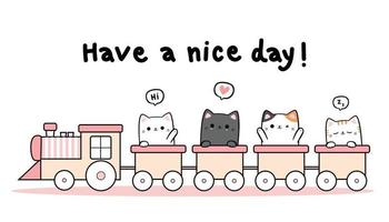 chats mignons dans un train et salutation sur fond blanc illustration vecteur