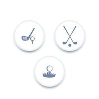 golf, club de golf, balle sur herbe, 3 icônes rondes, illustration vectorielle