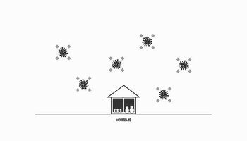 crise épidémique covid-19 minimale, verrouillage, auto-isolement, séjour et travail à domicile concept de sensibilisation avec fond de couleur noir et blanc. vecteur