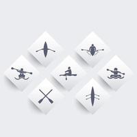 aviron, kayak, canoë, rafting, ensemble d'icônes rhombiques d'avirons, illustration vectorielle vecteur