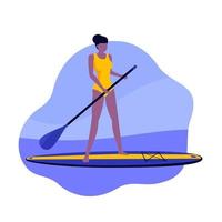 femme sur une planche de sup avec une pagaie, vecteur