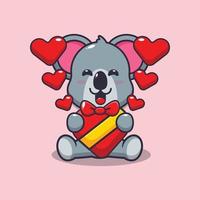 personnage de dessin animé mignon koala heureux à la saint valentin vecteur