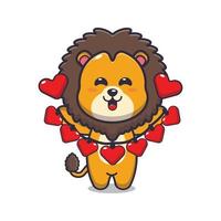 personnage de dessin animé de clé de lion mignon tenant une décoration d'amour vecteur