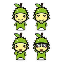 collection de jeu de personnage de conception de mascotte durian mignon. isolé sur fond blanc. concept de paquet d'idées de logo de mascotte de personnage mignon vecteur