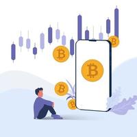 modèle de crypto de trading mobile de portefeuille numérique. monnaie bitcoins, concept bancaire plat pour bitcoin et crypto pour les transactions monétaires, vecteur de paiements, illustration