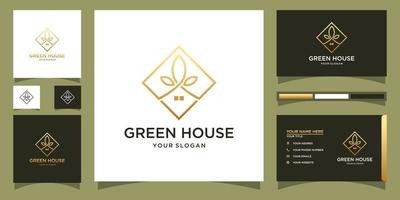 logo de maison verte avec concept de feuille vecteur