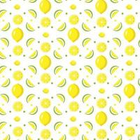 motif répétitif harmonieux de citron entier juteux et de tranches de fleurs jaunes et vertes sur fond blanc. parfait pour le tissu, le textile, l'emballage cadeau, le papier peint, l'arrière-plan vecteur