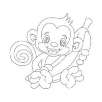 mignon petit singe aperçu coloriage pour enfants livre de coloriage animal dessin animé illustration vectorielle vecteur