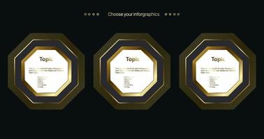 modèle de conception infographique polyvalent doré de luxe avec trois options vecteur