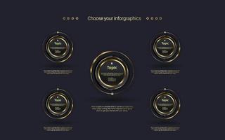 la meilleure conception d'organigramme de boutons de cercles de luxe modernes. avec cinq niveaux de processus pour le diagramme de concept financier et commercial. étapes de l'infographie de la chronologie, vecteur et illustration