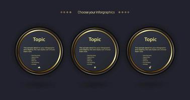 trois infographies abstraites premium avec modèle d'options et illustration vectorielle et peuvent être utilisées pour la mise en page du flux de travail, le diagramme, les options d'étape commerciale, la conception de bannières vecteur