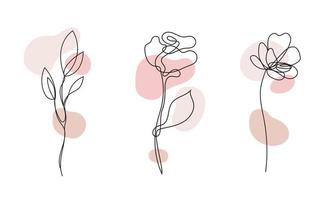 ensemble d'images vectorielles de fleurs dessinées à la main, à ligne continue unique - roses, croquis de feuilles. éléments floraux d'art. utiliser pour les imprimés de t-shirts, les logos, les cosmétiques vecteur