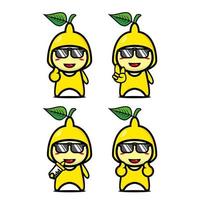 collection de jeu de personnage de conception de mascotte de citron mignon. isolé sur fond blanc. concept de paquet d'idées de logo de mascotte de personnage mignon vecteur