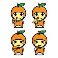 collection de jeu de personnage de conception de mascotte orange mignon. isolé sur fond blanc. concept de paquet d'idées de logo de mascotte de personnage mignon vecteur