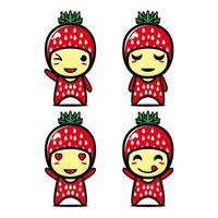 collection de jeu de personnage de conception de mascotte de fraise mignon. isolé sur fond blanc. concept de paquet d'idées de logo de mascotte de personnage mignon vecteur