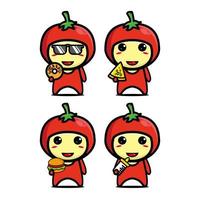 collection de jeu de conception de mascotte de tomate mignonne. isolé sur fond blanc. concept de paquet d'idées de logo de mascotte de personnage mignon vecteur