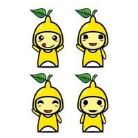 collection de jeu de personnage de conception de mascotte de citron mignon. isolé sur fond blanc. concept de paquet d'idées de logo de mascotte de personnage mignon vecteur