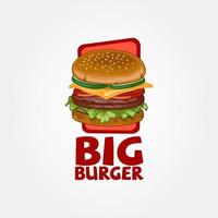 modèle de logo vectoriel gros burger. illustration vectorielle de création de logo icône burger shop. menu burger pour le café américain de restauration rapide.