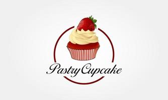 illustration de logo vectoriel cupcake pâtisserie. modèle de logo élégant boulangerie cupcake. ce signe est un signe mignon qui se compose d'une icône de cupcake, d'éléments de conception décoratifs.