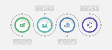 modèle d'infographie moderne. infographie d'entreprise de présentation avec 4 étapes. conception vectorielle pour brochure, diagramme, calendrier, flux de travail, conception Web, rapport annuel. vecteur