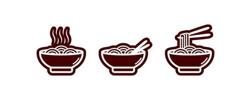 icône de nouilles avec des baguettes. nouilles ou ramen de couleur négative pour la décoration de fond de timbre ou de menu vecteur