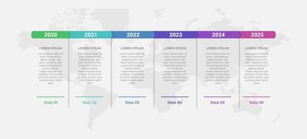 conception de concept de présentation créative pour l'infographie de la chronologie en 6 étapes. bannière d'option verticale. éléments de ressources graphiques adaptés au flux de travail, au rapport annuel, au jalon, au rapport d'activité. vecteur