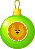 boule verte de sapin de noël avec un motif de lion. vecteur