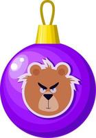 boule violette de noël avec un motif d'ours. vecteur