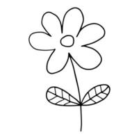fleur de doodle de dessin animé fantastique avec des feuilles isolées sur fond blanc. vecteur