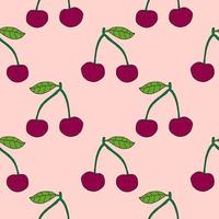 dessin animé mignon cerise en modèle sans couture de style doodle. fond de fruits. vecteur