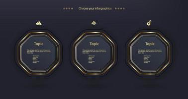 trois modèles d'options de numéro d'infographie abstraite et illustration vectorielle et peuvent être utilisés pour la mise en page du flux de travail, le diagramme, les options d'étape commerciale, la bannière, la conception Web vecteur