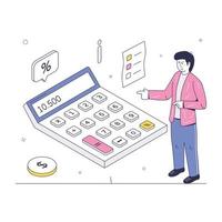 personne avec calculatrice et argent montrant le concept d'illustration isométrique comptable vecteur