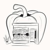 une illustration de doodle personnalisable de magasin de légumes vecteur