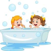 filles prenant un bain sur fond blanc vecteur