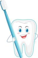heureux de nettoyer une grosse dent avec une brosse à dents sur fond blanc vecteur