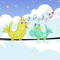 deux oiseaux chantant sur le fil vecteur