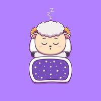 mouton mignon dormant avec oreiller et couverture vecteur