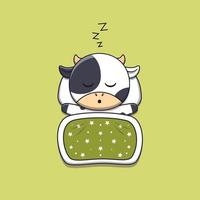 vache mignonne dormant avec oreiller et couverture