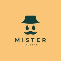 logo de monsieur. homme inconnu avec une moustache et un chapeau. vecteur