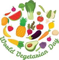 illustration très intéressante de divers fruits et légumes pour célébrer le monde végétarien vecteur